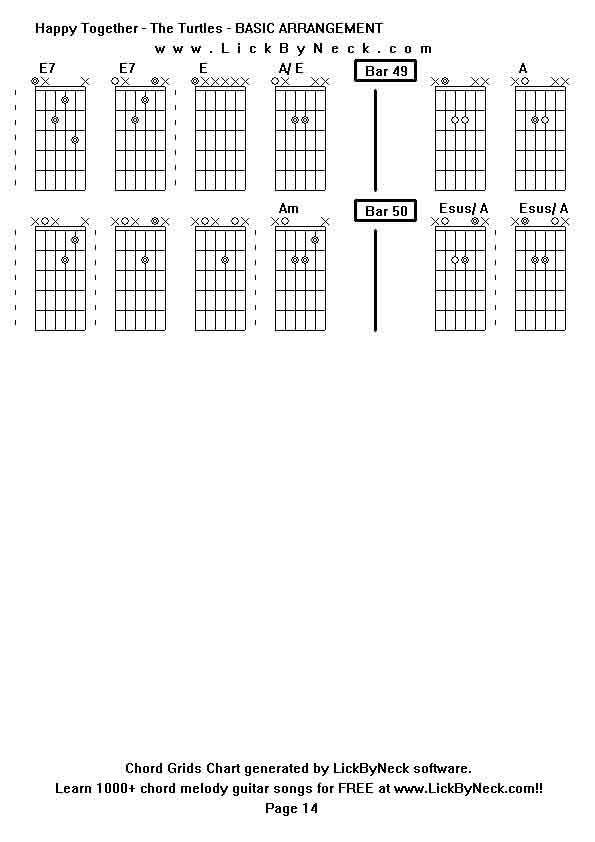 Chord Grids Chart of chord melody fingerstyle guitar song-Happy Together - The Turtles - BASIC ARRANGEMENT,generated by LickByNeck software.